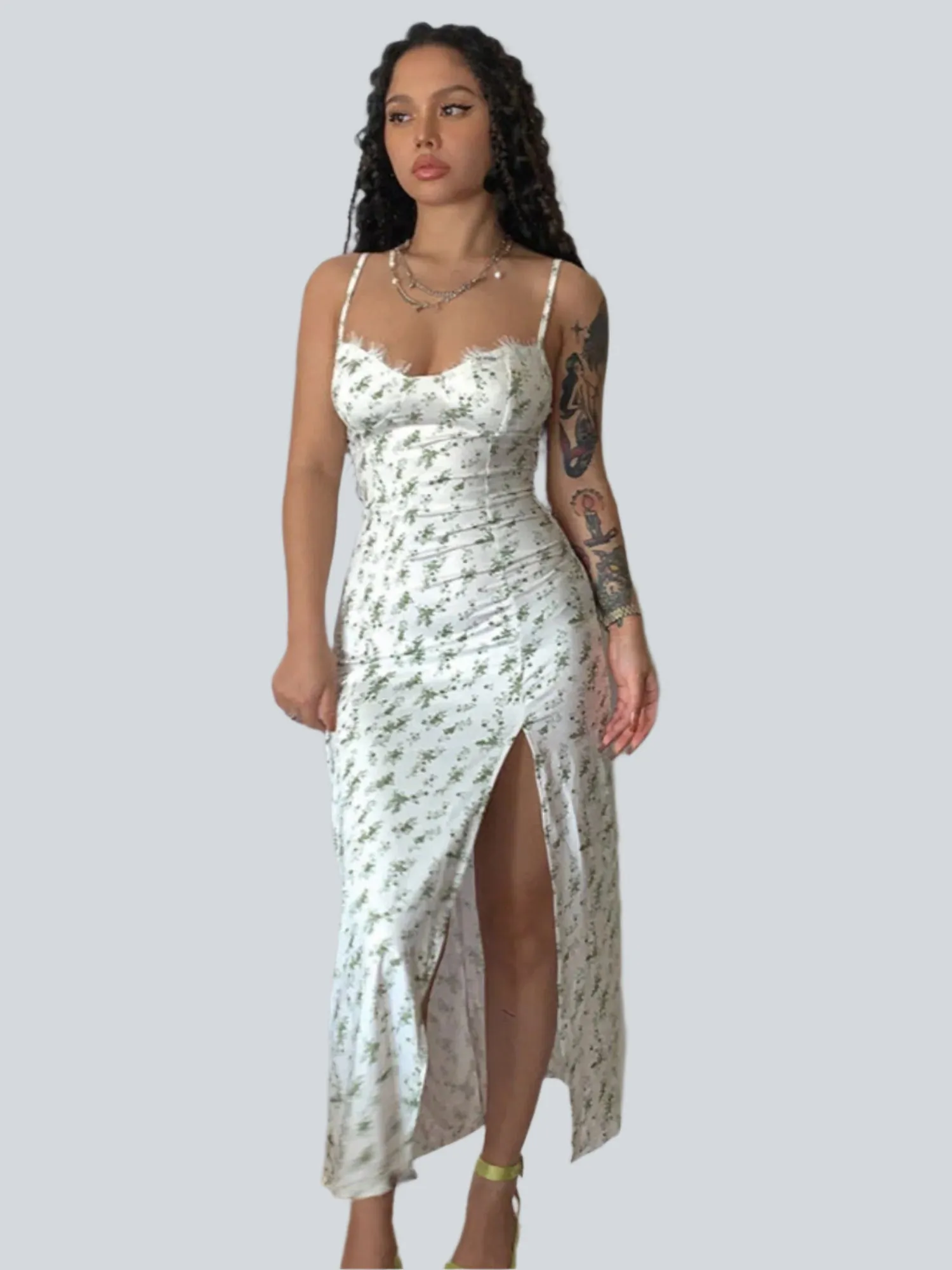 Floral Thigh High Slit Dress