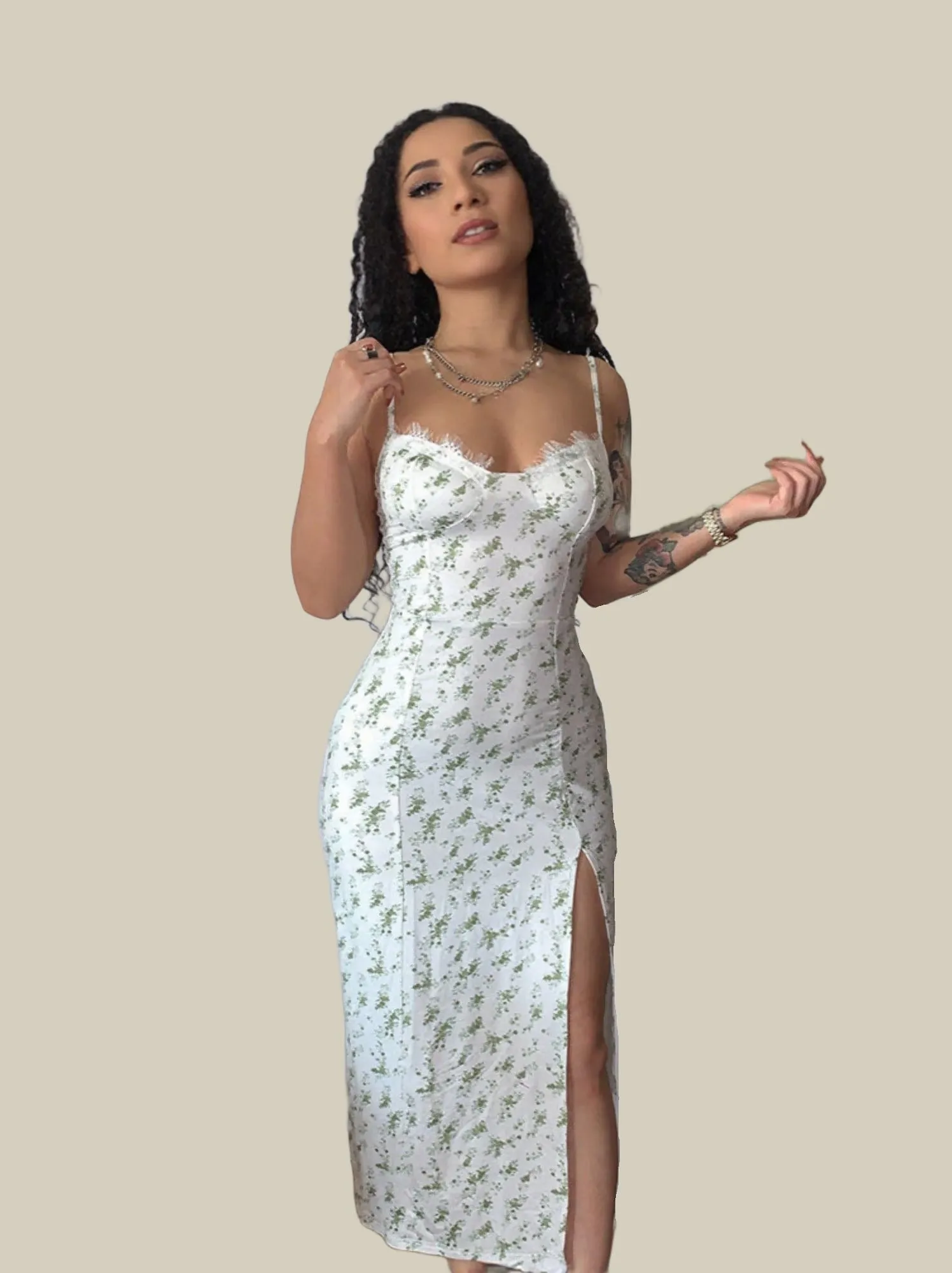 Floral Thigh High Slit Dress