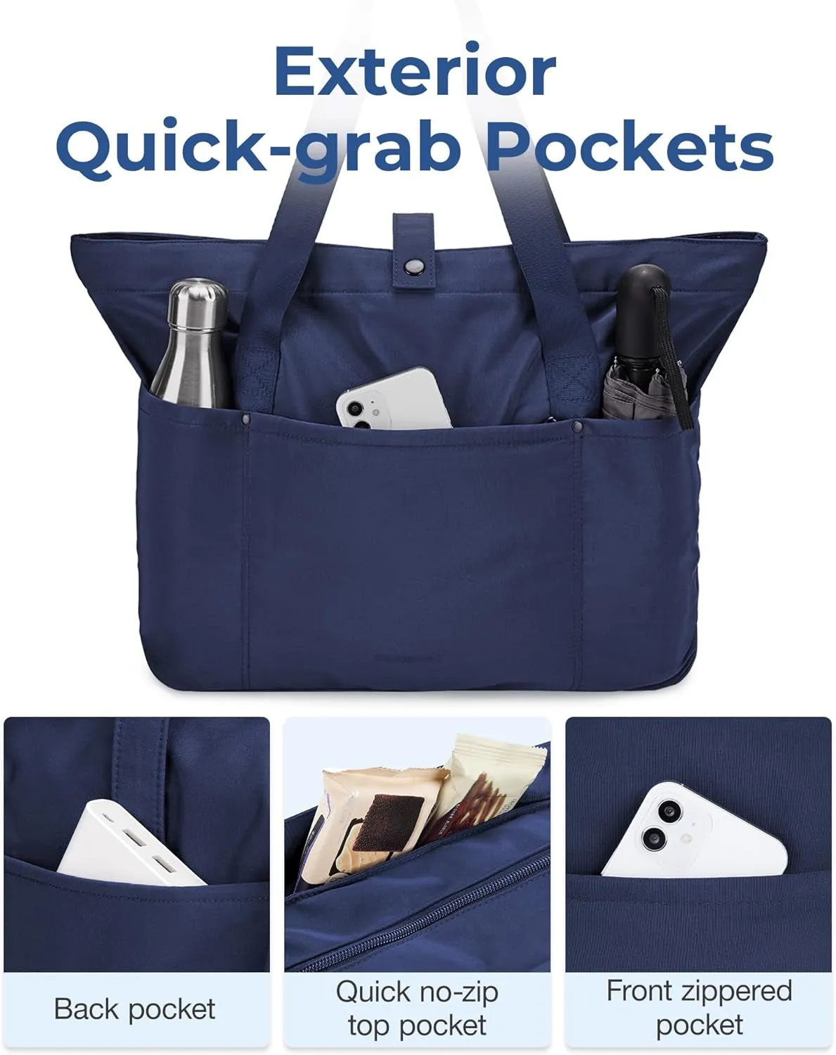 Foldable Tote Bag, Shoulder Bag for Women With Zipper & Top Handle for Travel Work