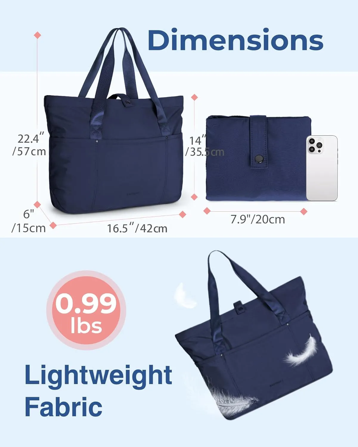 Foldable Tote Bag, Shoulder Bag for Women With Zipper & Top Handle for Travel Work