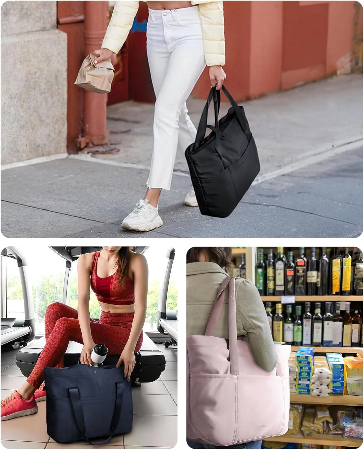 Foldable Tote Bag, Shoulder Bag for Women With Zipper & Top Handle for Travel Work