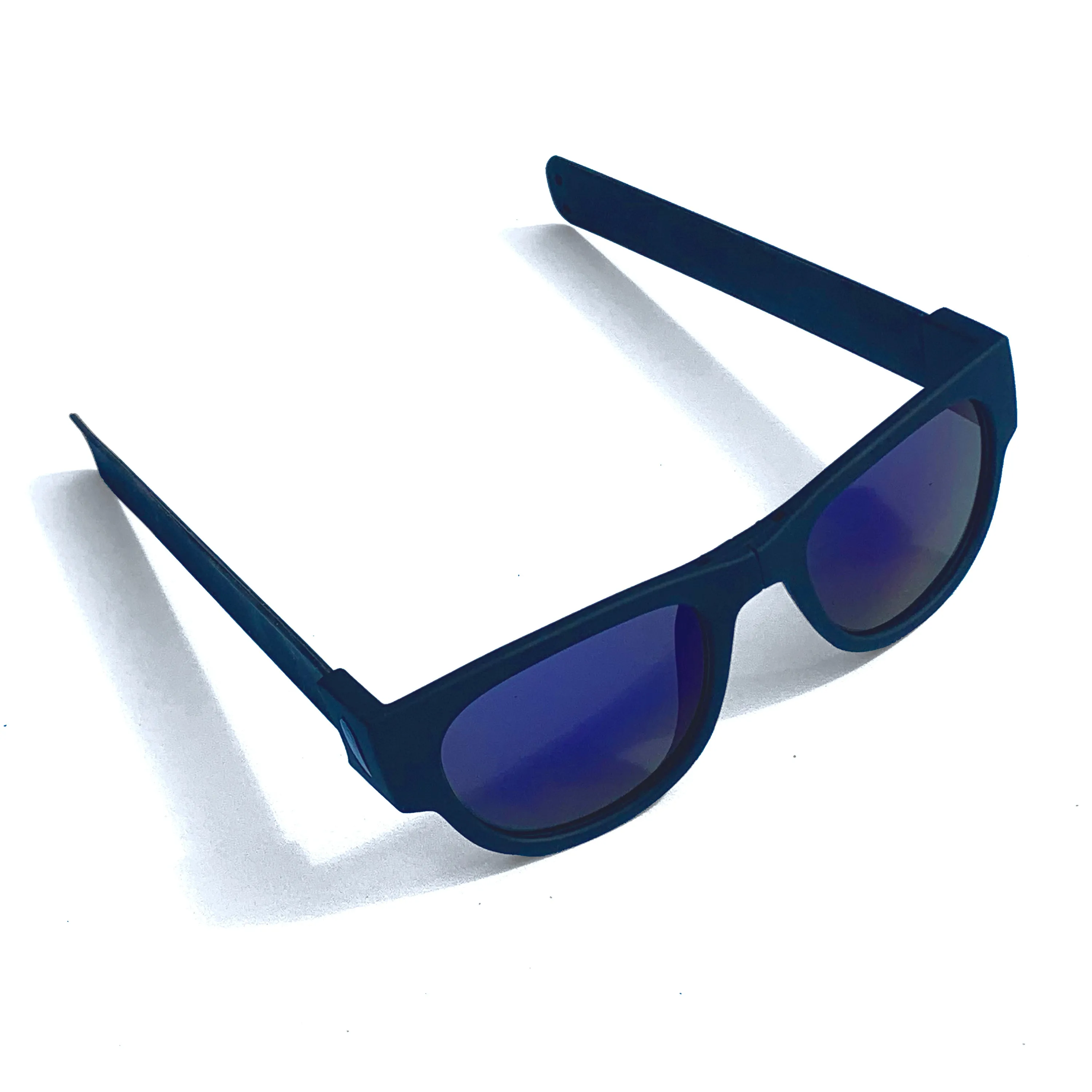 Folding Sunglasses with Slap Bracelet Arms - BLACK ARMS / REFLECTIVE LENSES