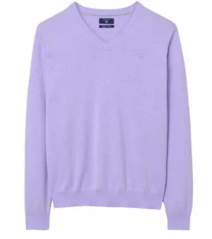 GANT Men's Violet Melange Lightweight Cotton V-Neck Sweater 83072  Size 2XL