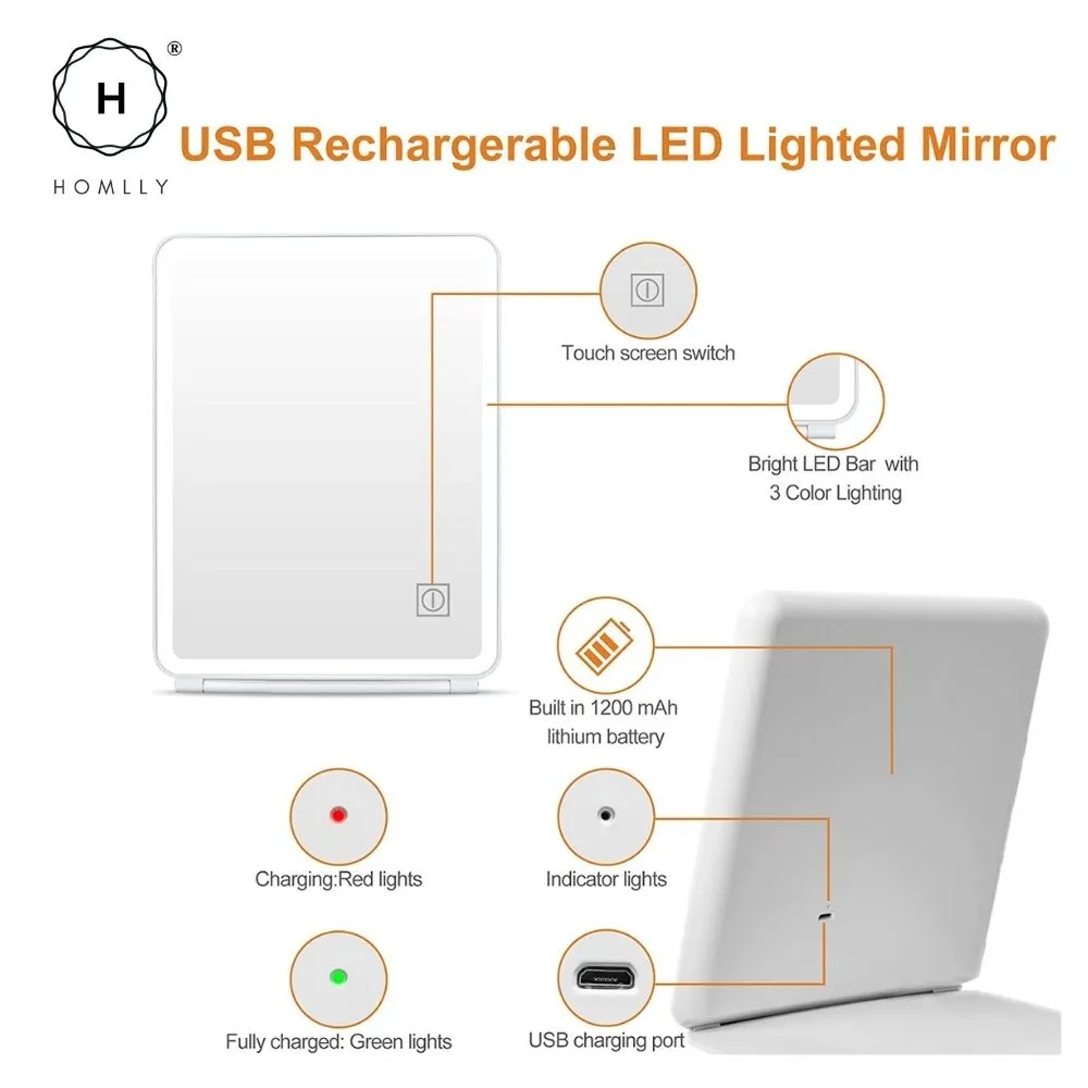 Homlly Portable Fold Up Travel Beauty Make Up LED Mirror (Free X10 Detachable mirror)