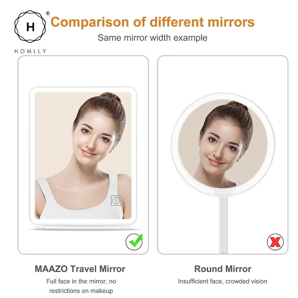 Homlly Portable Fold Up Travel Beauty Make Up LED Mirror (Free X10 Detachable mirror)