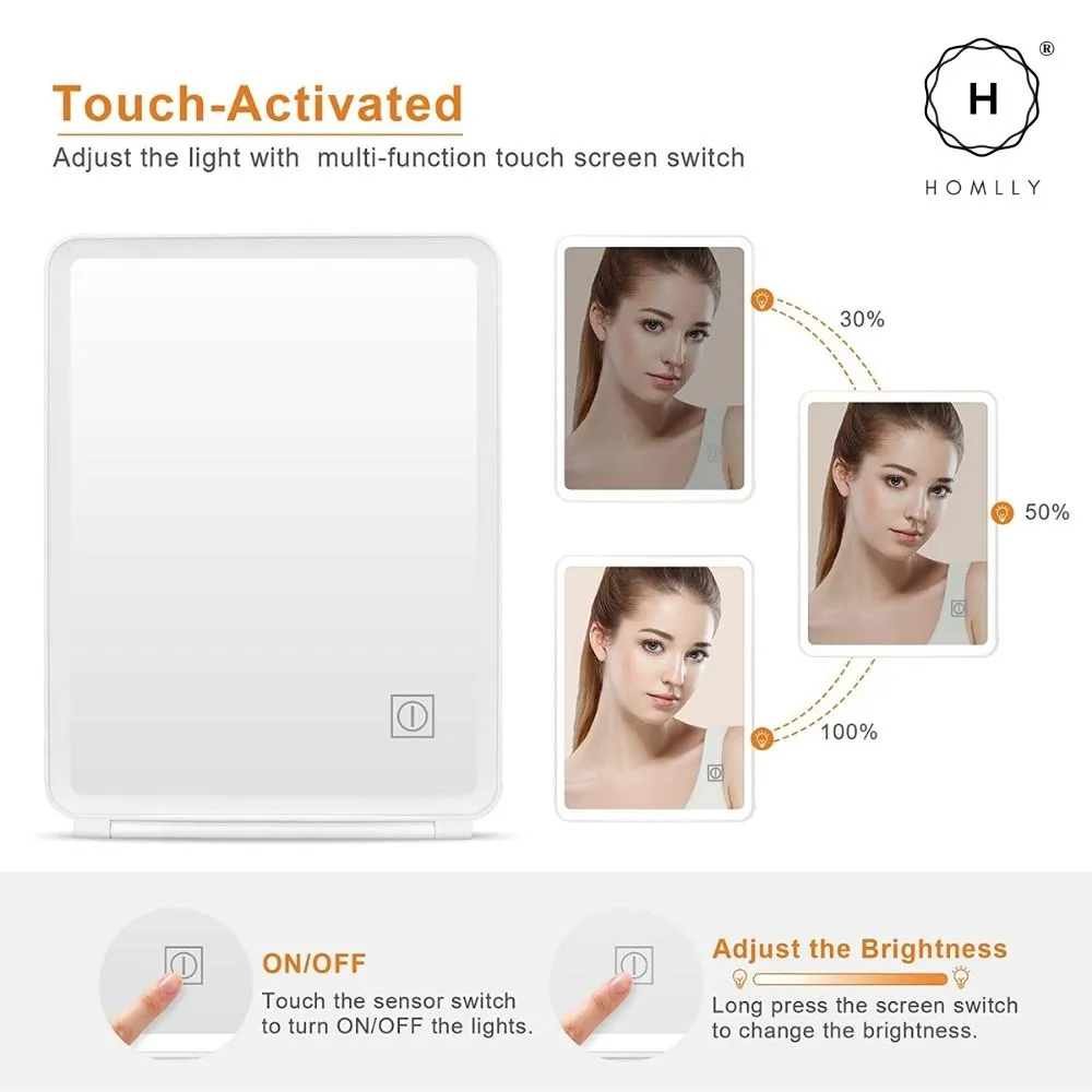 Homlly Portable Fold Up Travel Beauty Make Up LED Mirror (Free X10 Detachable mirror)