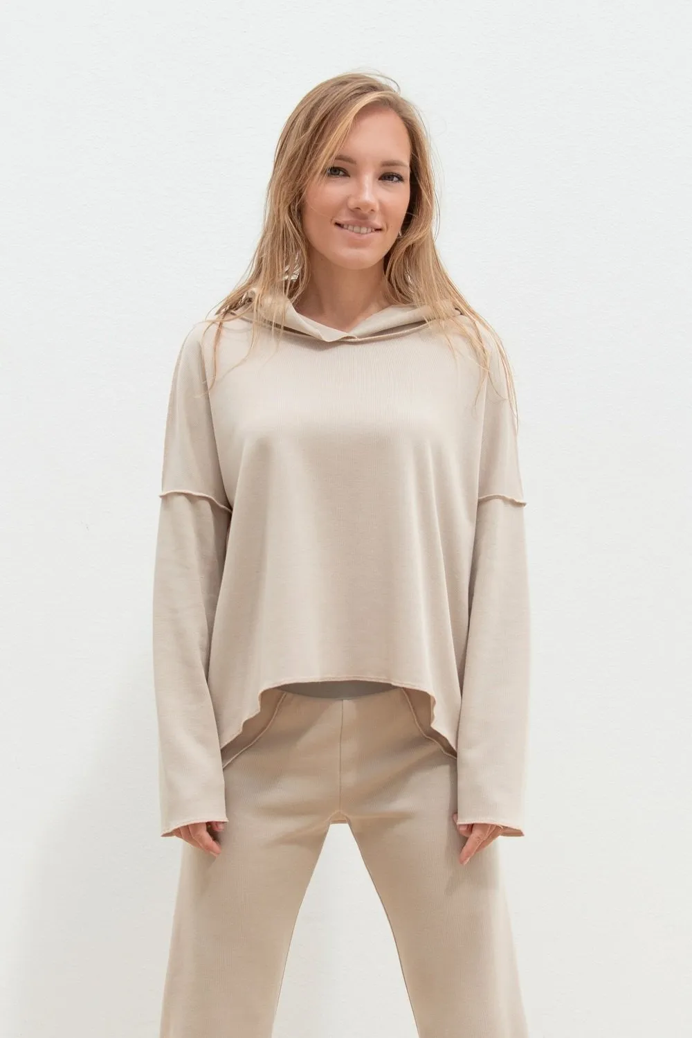 Hooded Sweatshirt in Beige