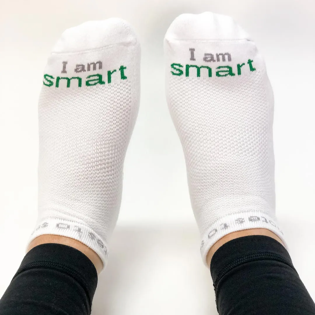 I am smart, white low-cut socks