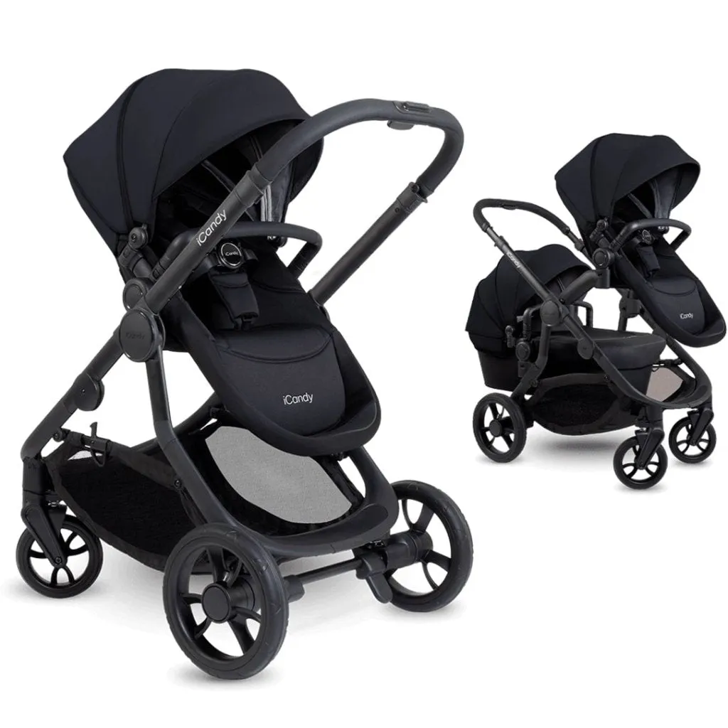ICANDY Orange 4 Double Pushchair Bundle with Second Seat Fabric - Jet (Black Edition)
