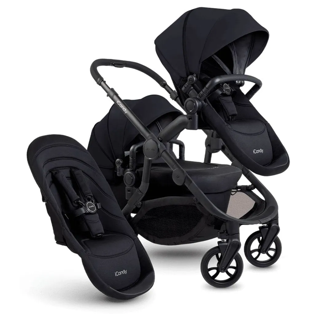 ICANDY Orange 4 Double Pushchair Bundle with Second Seat Fabric - Jet (Black Edition)