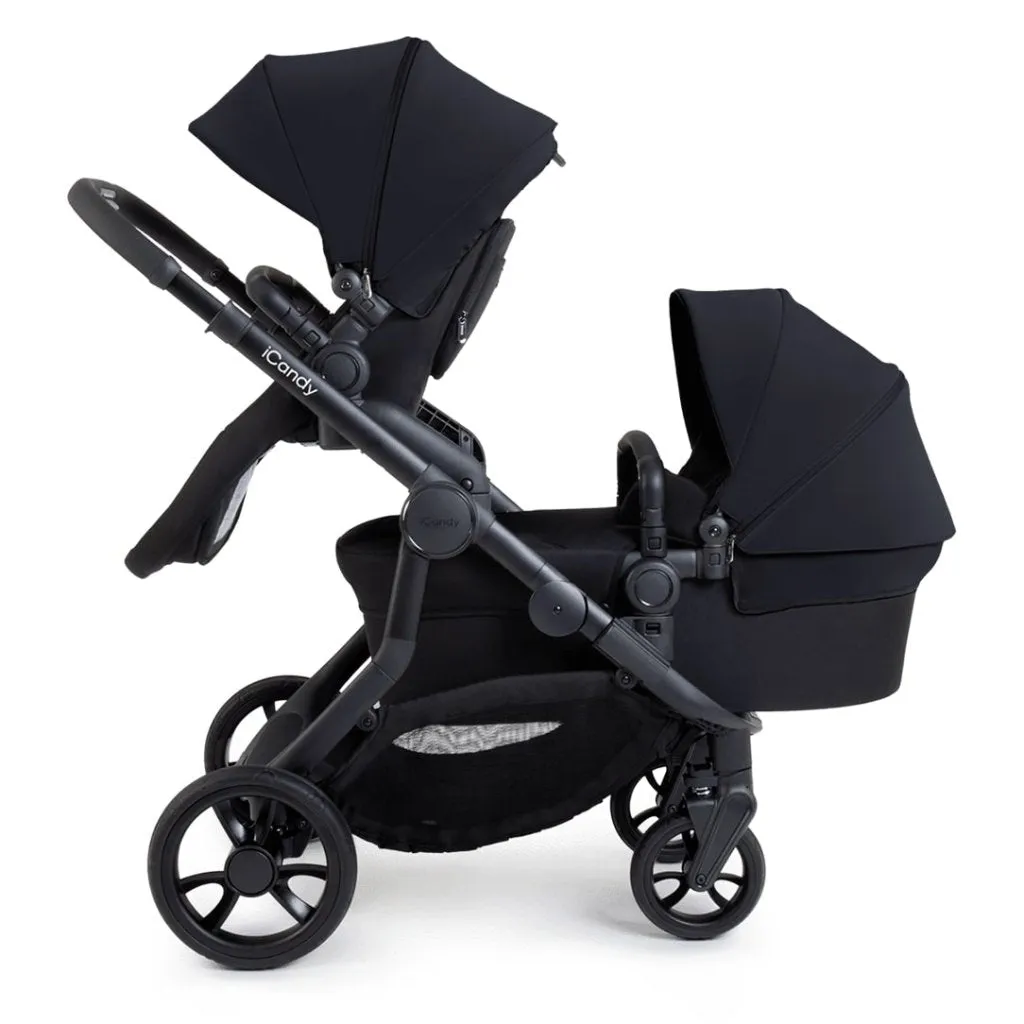 ICANDY Orange 4 Double Pushchair Bundle with Second Seat Fabric - Jet (Black Edition)