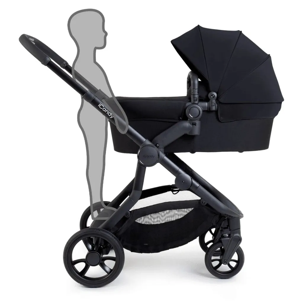 ICANDY Orange 4 Double Pushchair Bundle with Second Seat Fabric - Jet (Black Edition)