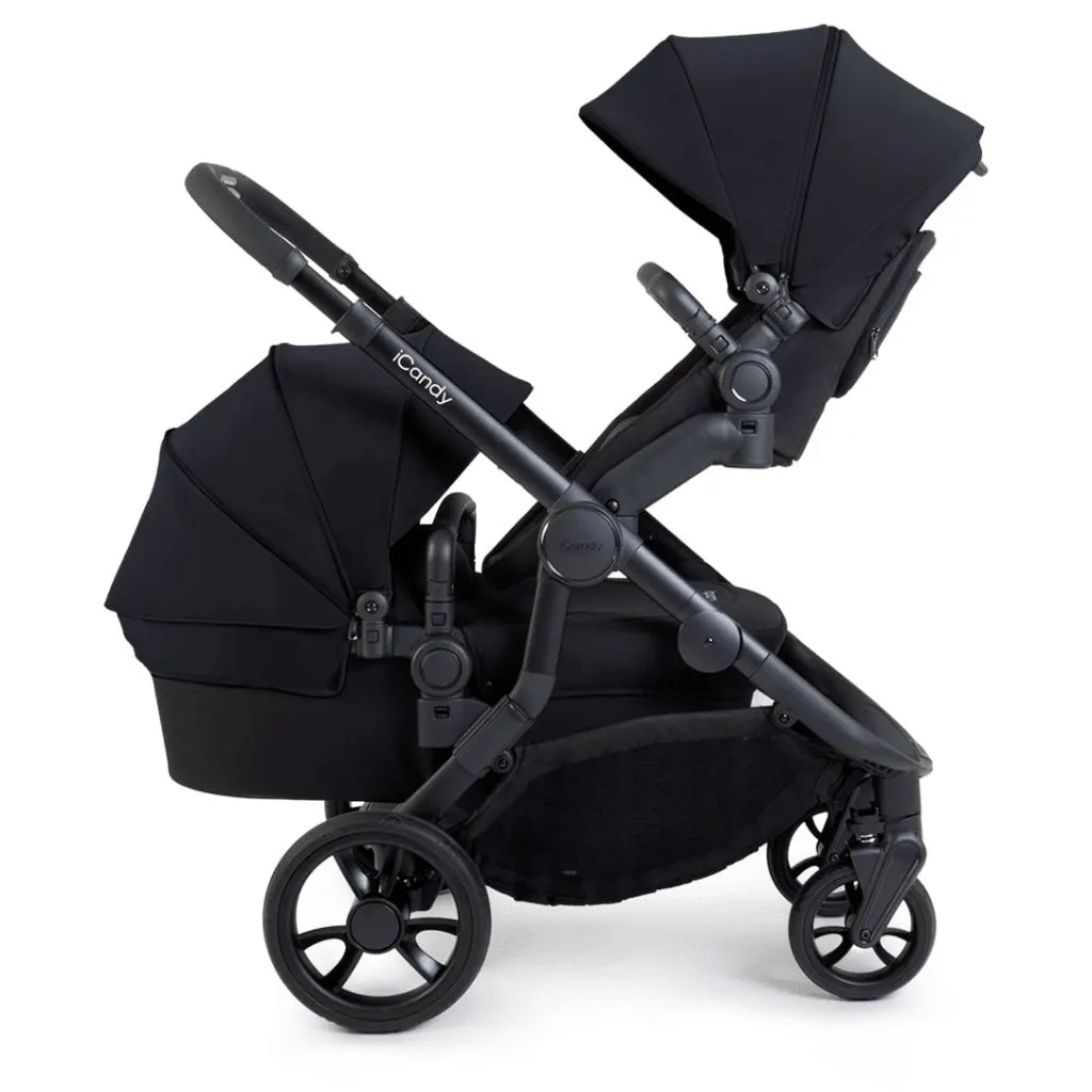 ICANDY Orange 4 Double Pushchair Bundle with Second Seat Fabric - Jet (Black Edition)