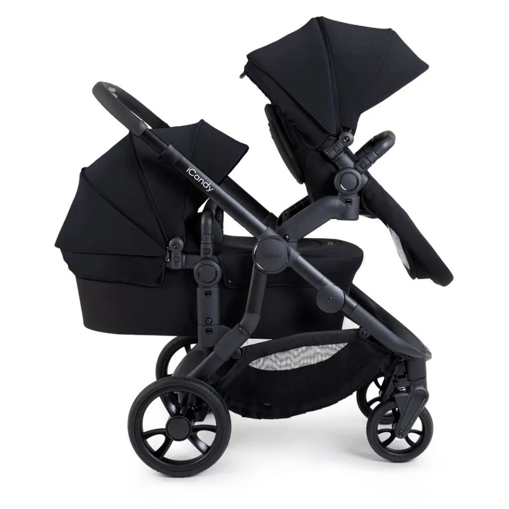 ICANDY Orange 4 Double Pushchair Bundle with Second Seat Fabric - Jet (Black Edition)