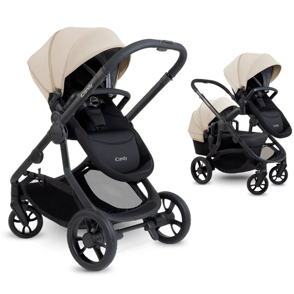 ICANDY Orange 4 Double Pushchair Bundle with Second Seat Fabric - Jet (Latte)