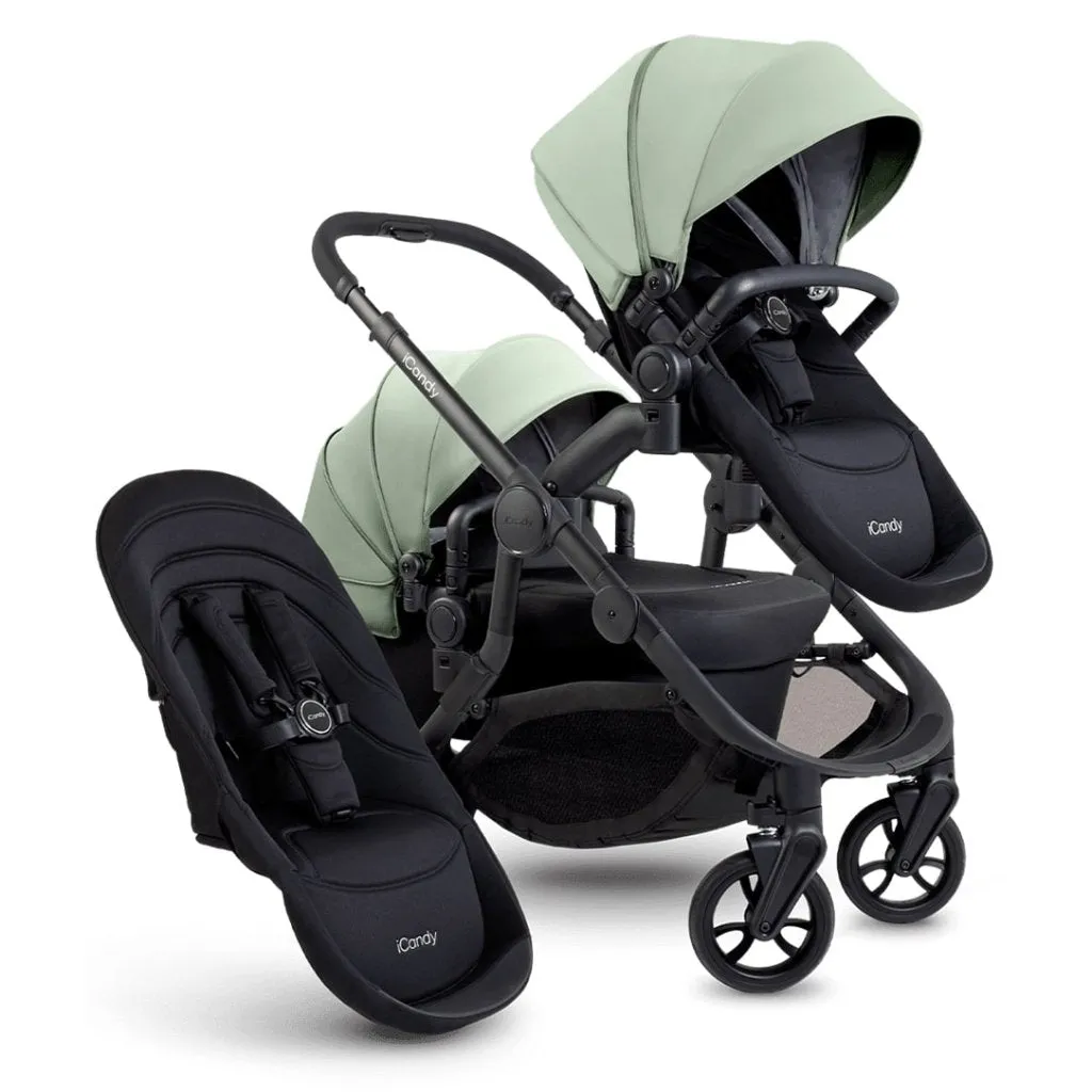 ICANDY Orange 4 Double Pushchair Bundle with Second Seat Fabric - Jet (Pistachio)