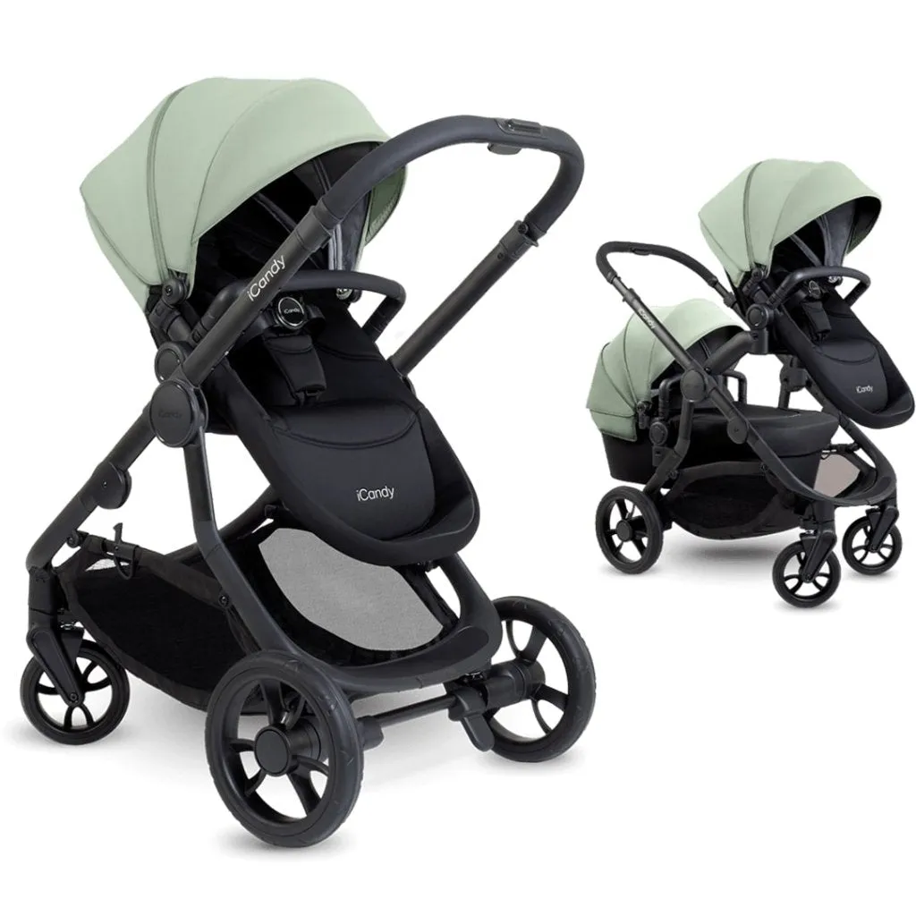 ICANDY Orange 4 Double Pushchair Bundle with Second Seat Fabric - Jet (Pistachio)