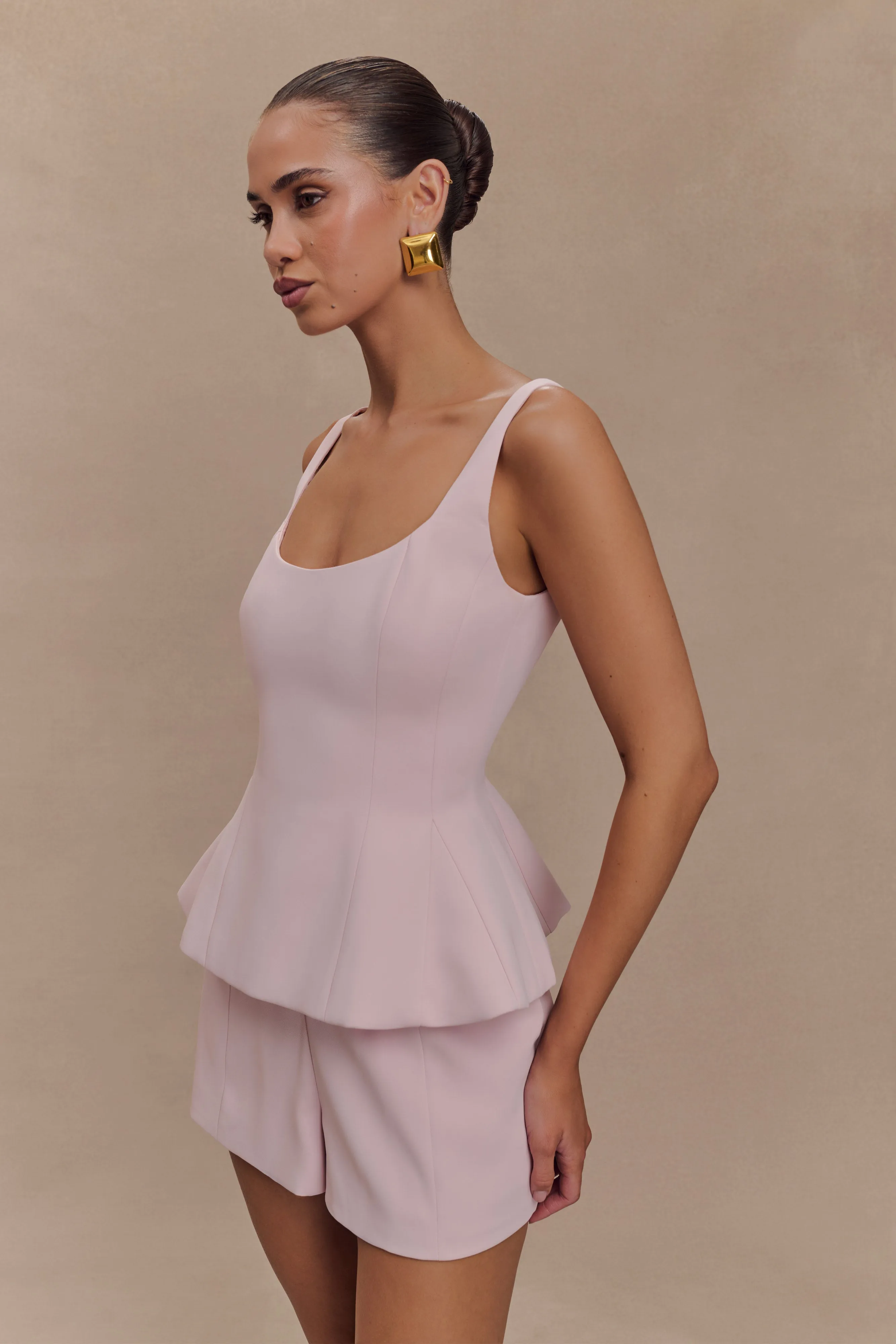 Korrie Suiting Peplum Top - Powder Pink