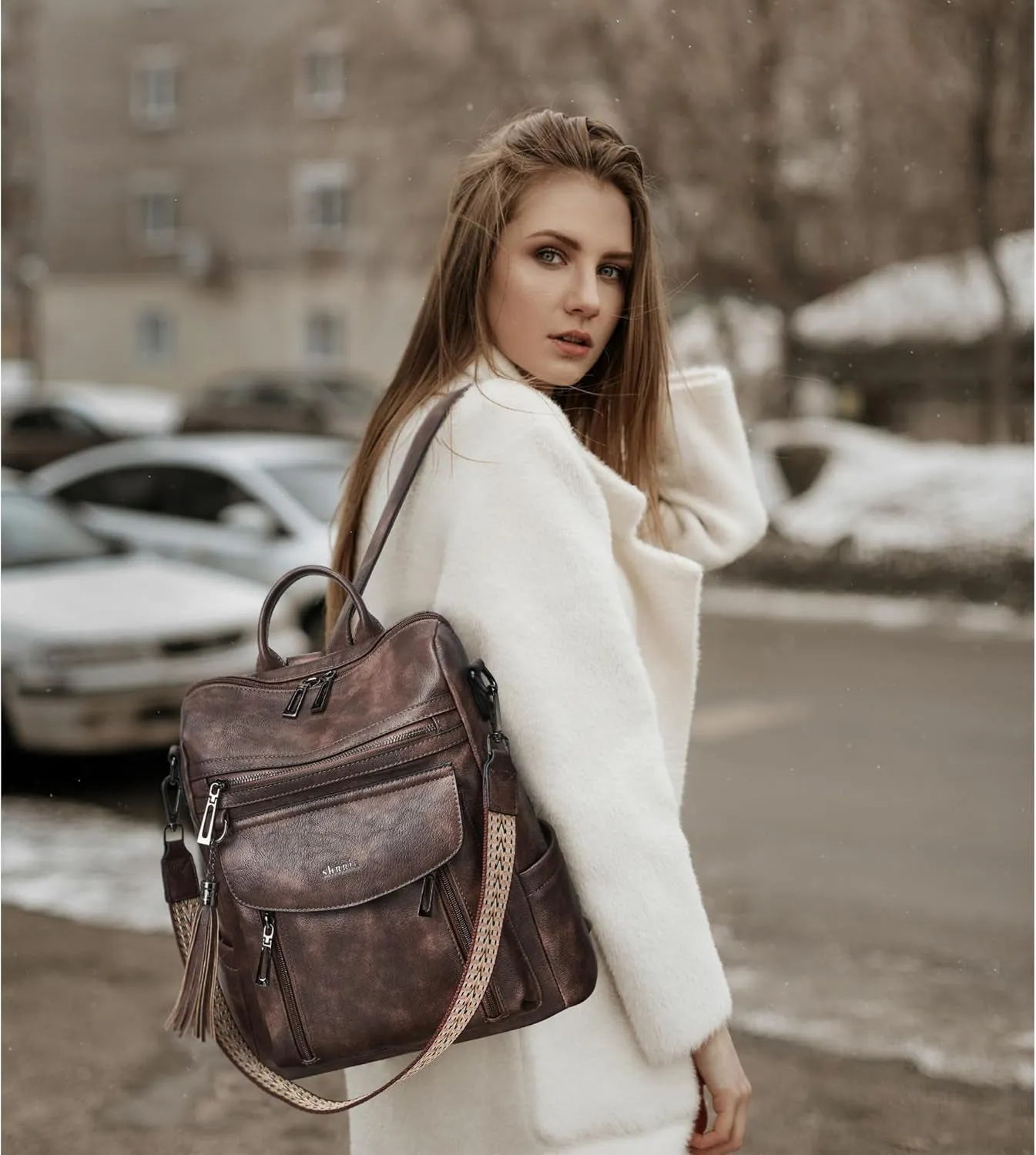Leather Travel Backpack & Purse Set, Fashion Designer Shoulder Bag