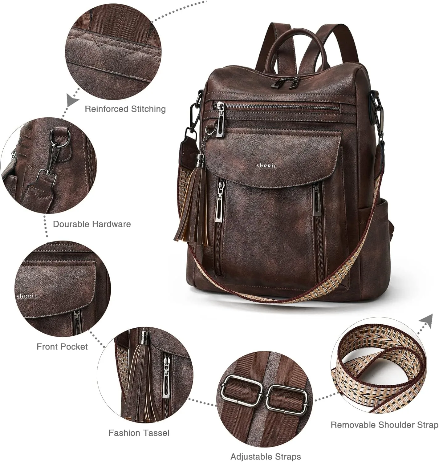 Leather Travel Backpack & Purse Set, Fashion Designer Shoulder Bag