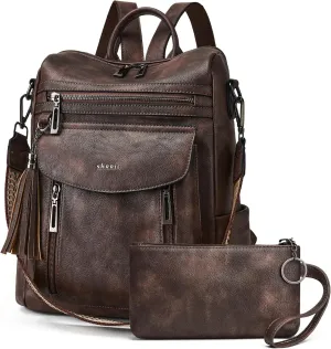 Leather Travel Backpack & Purse Set, Fashion Designer Shoulder Bag
