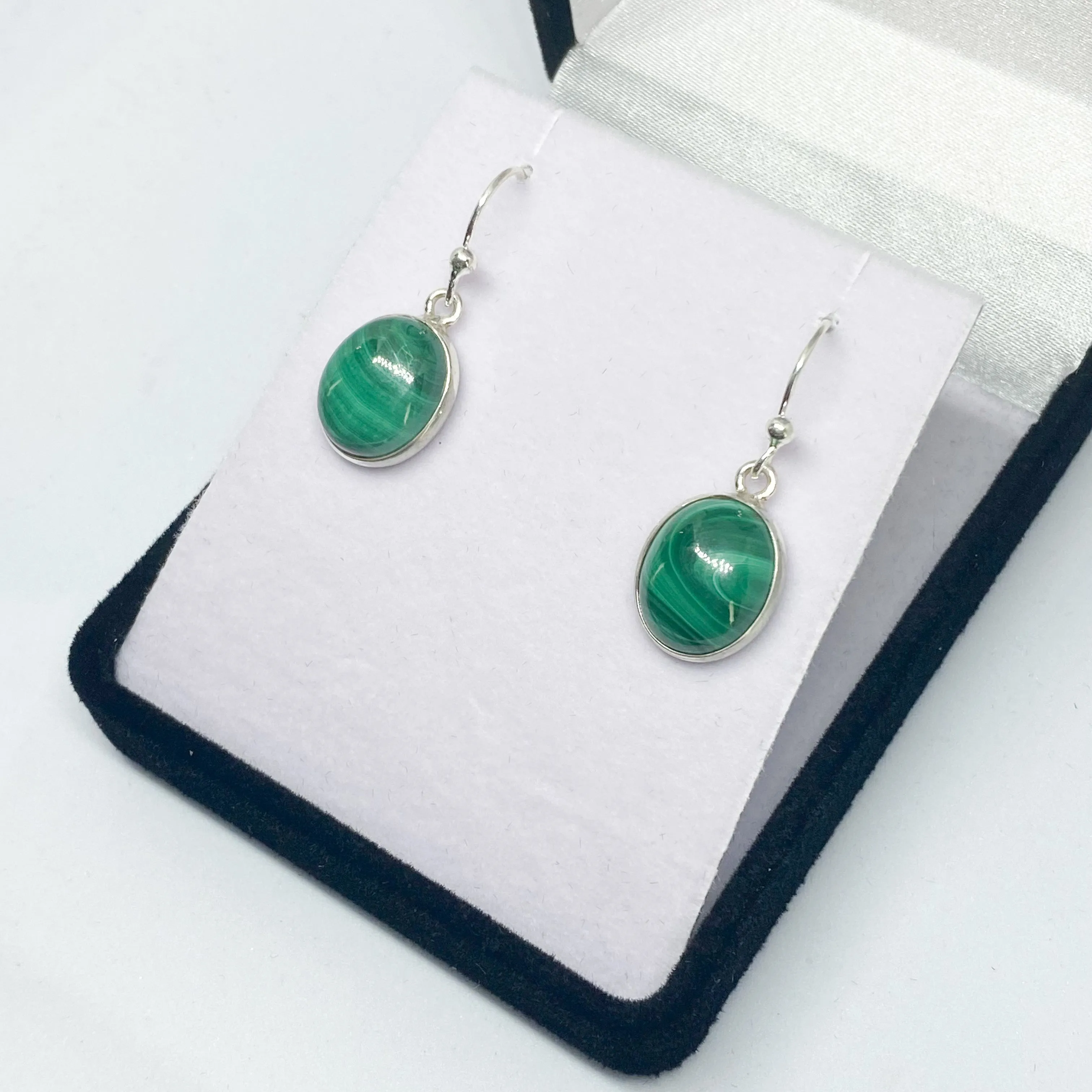 Malachite Drop Earrings - Oval