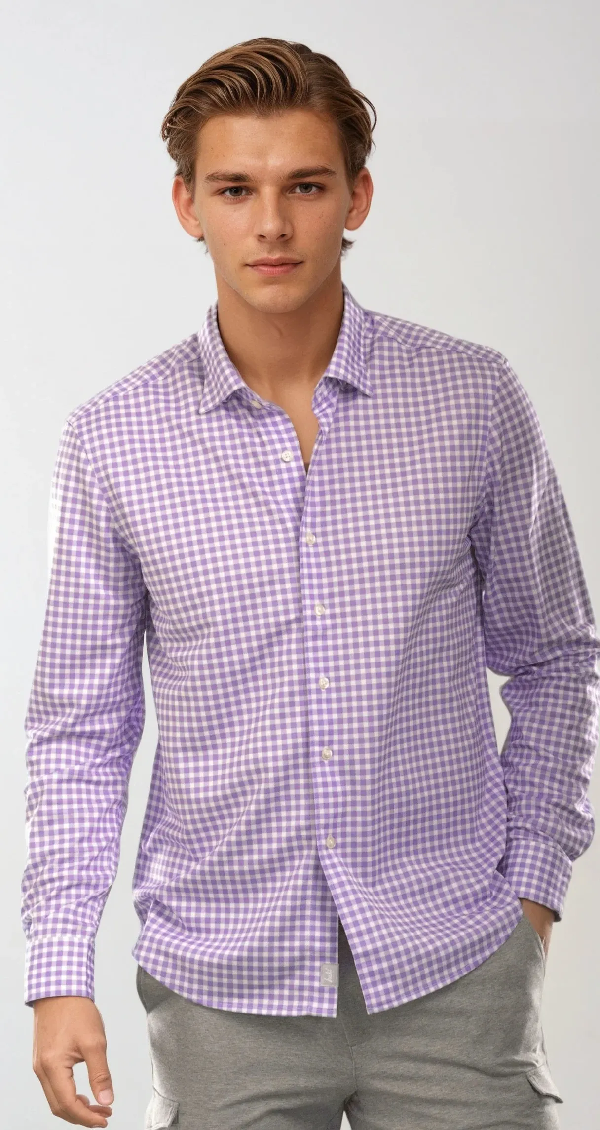 Mauro Long Sleeve Check Tech Shirt - Lavender