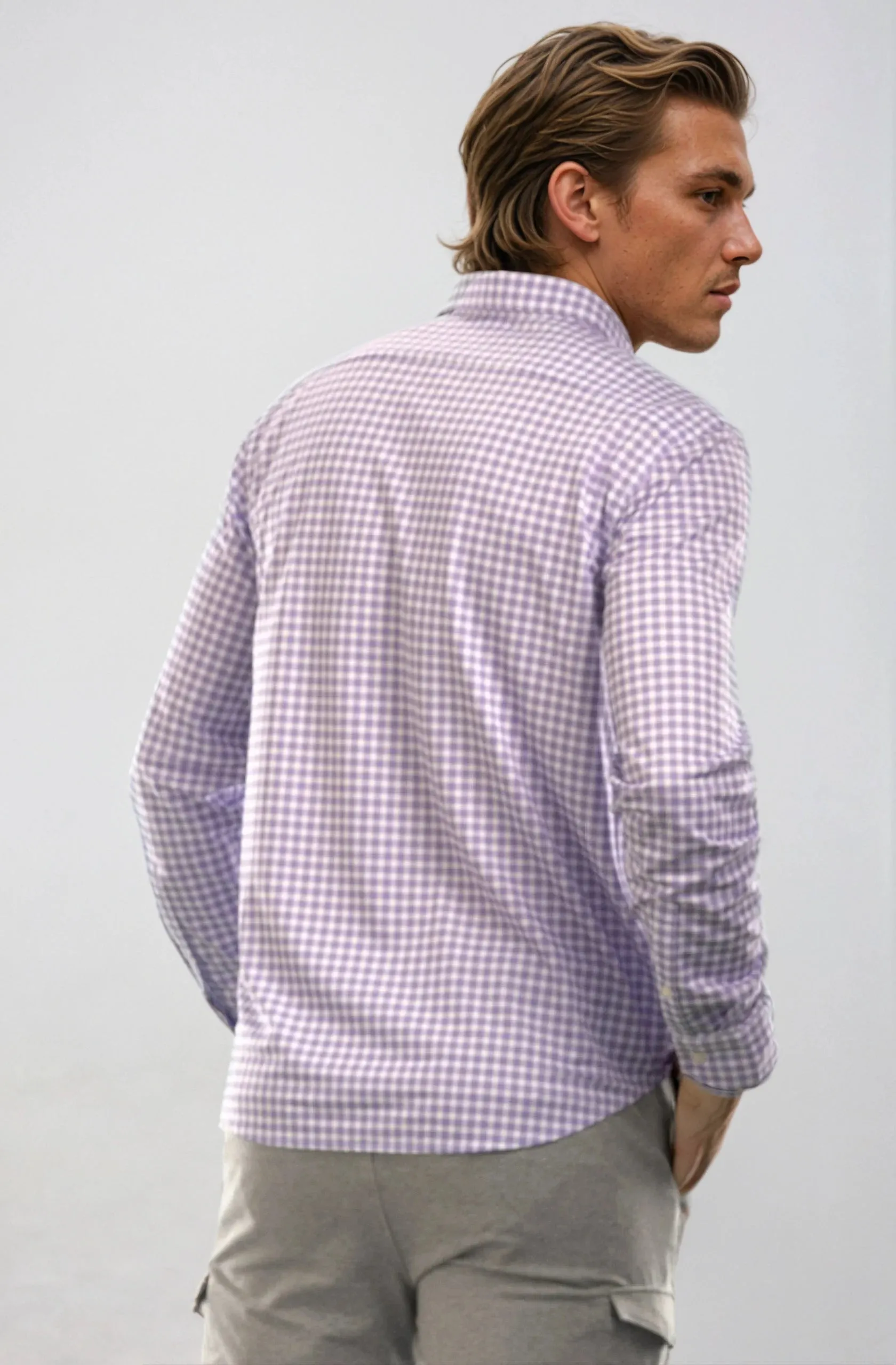 Mauro Long Sleeve Check Tech Shirt - Lavender