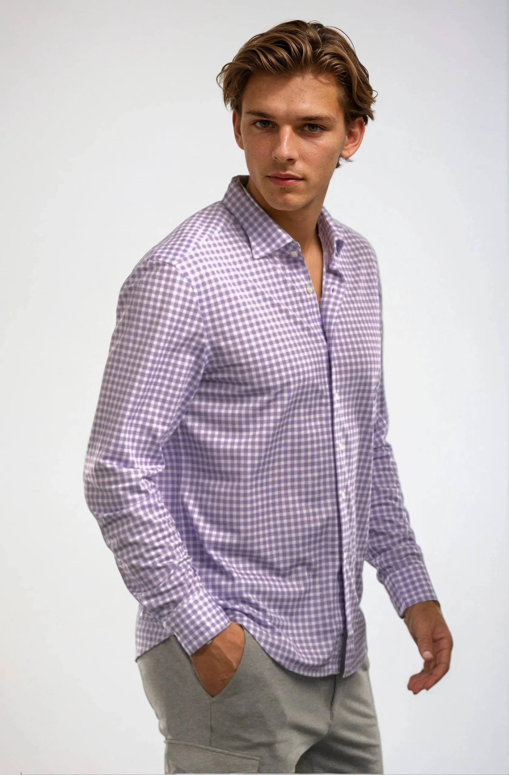 Mauro Long Sleeve Check Tech Shirt - Lavender