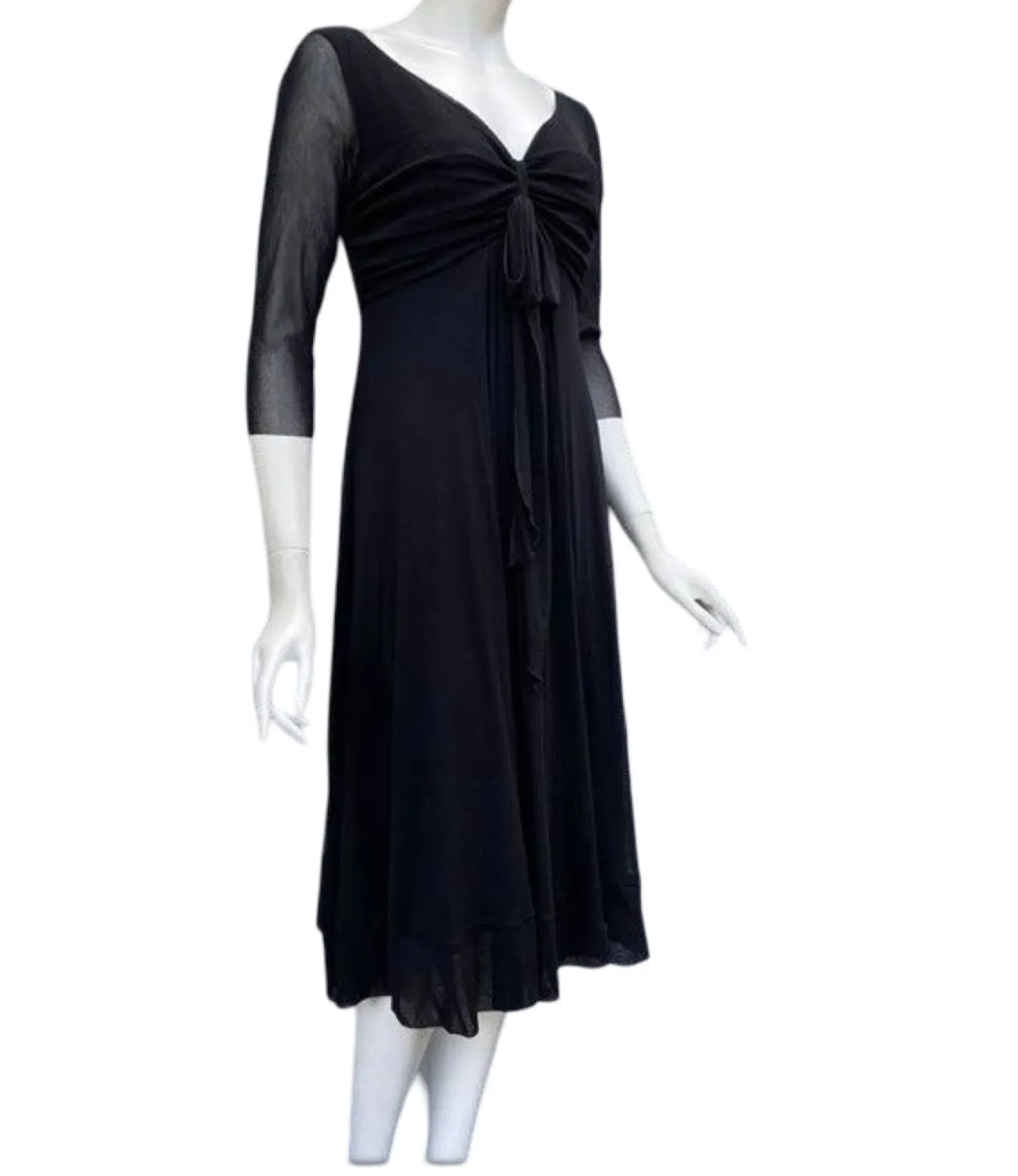 MAXIMA  Fit in 3/4 Sleeves Flare Tea Length Dress Black