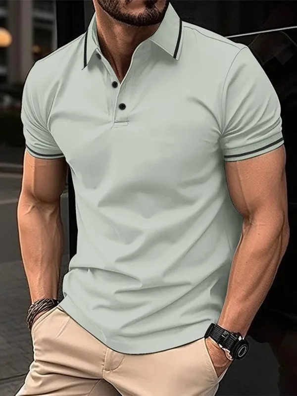Men's Contrast Solid Polo Shirt with Short Sleeves