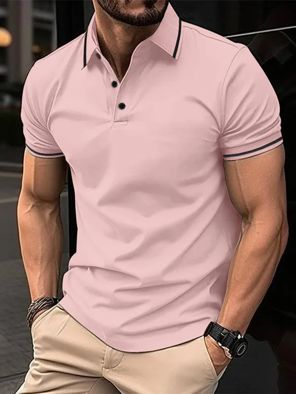 Men's Contrast Solid Polo Shirt with Short Sleeves