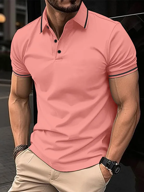 Men's Contrast Solid Polo Shirt with Short Sleeves