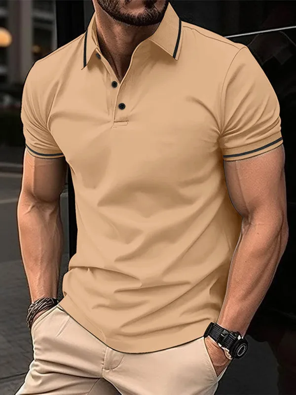 Men's Contrast Solid Polo Shirt with Short Sleeves