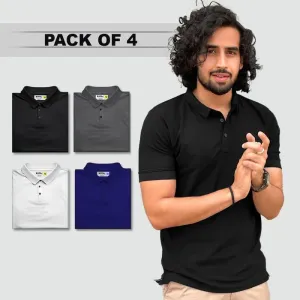 Men’s Poly Matte Half-Sleeve Polo T-Shirts (Pack of 4) – Assorted Solid Colors, Breathable Fabric
