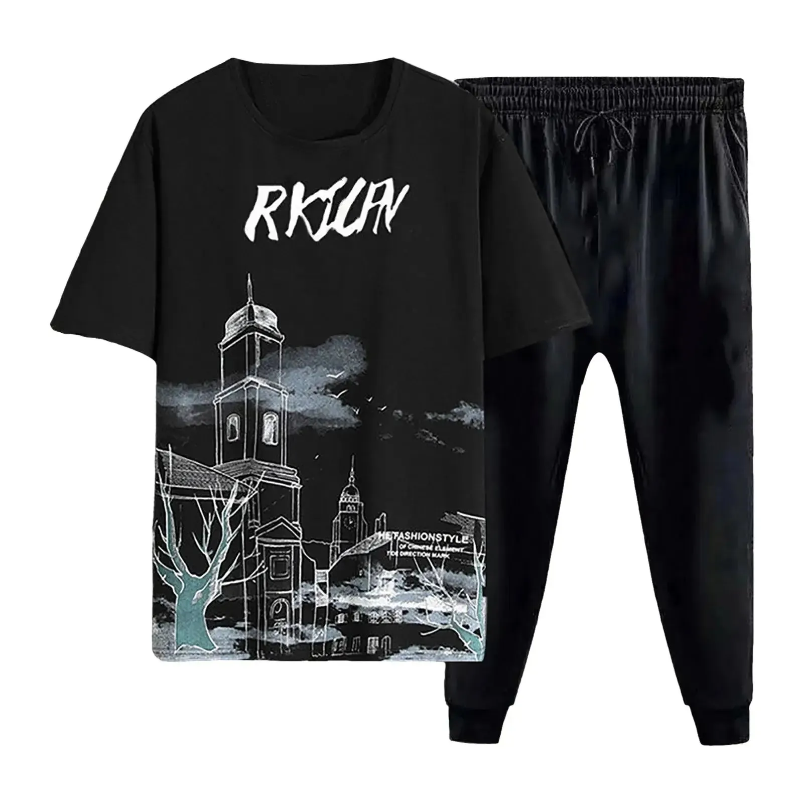 Men's Quick-Dry Sportswear Set, Breathable Short-Sleeve T-Shirt and Lightweight Trousers for Summer Training