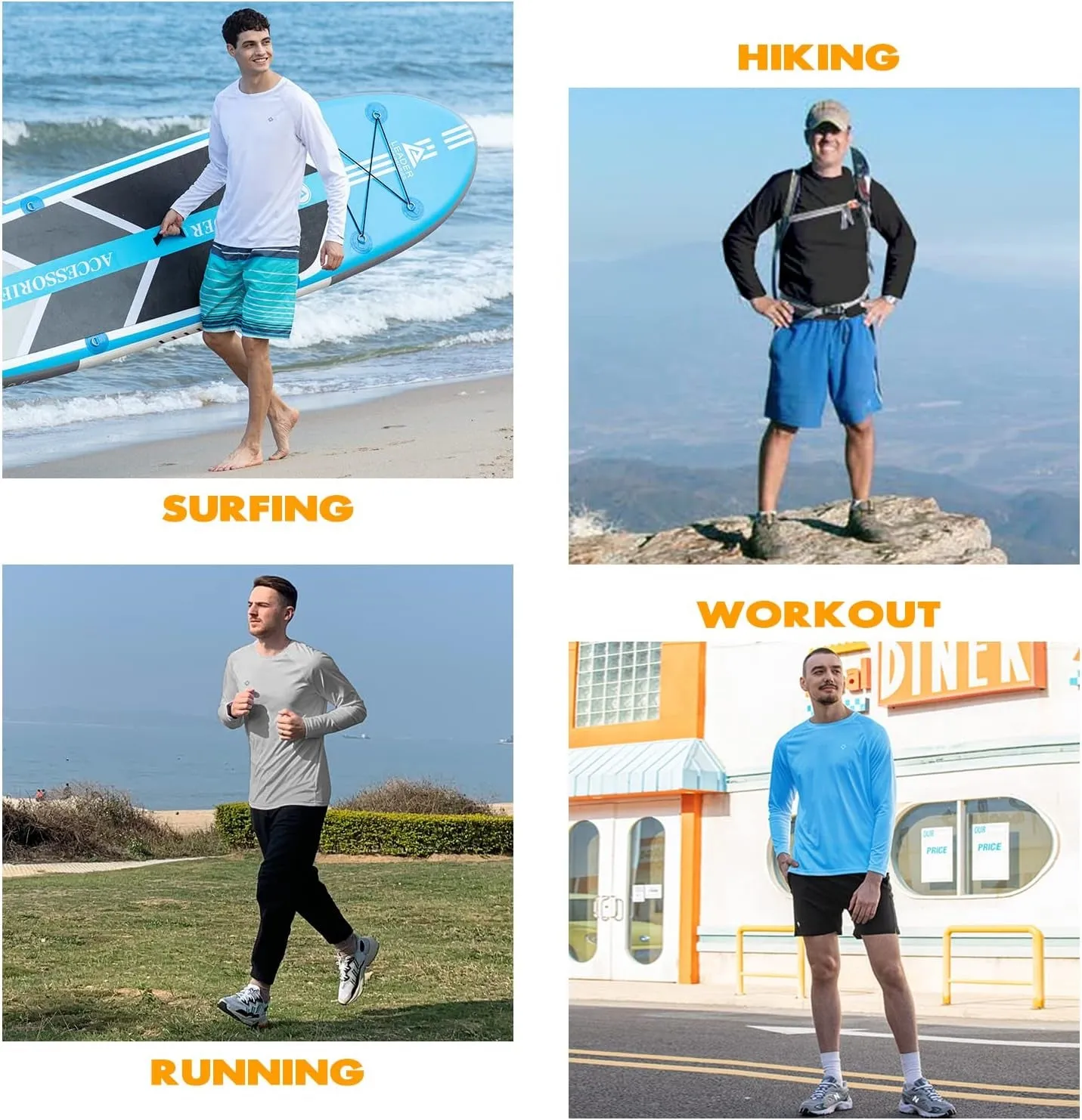 Men'S Rash Guard Shirts Swim Shirts UPF 50  UV Sun Protection Long Sleeve Shirts Lightweight Quick Dry