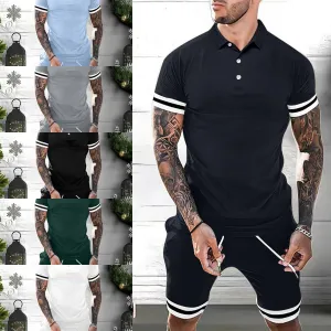 Mens Short Sets 2 Piece Outfits Polo Shirt Fashion Summer