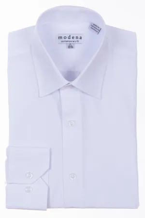 Modena - White - Solid - Cotton Blend - Dress Shirt - Contemporary Fit.