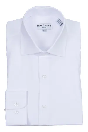 Modena - White - Solid - Cotton Blend - Dress Shirt - Slim Fit
