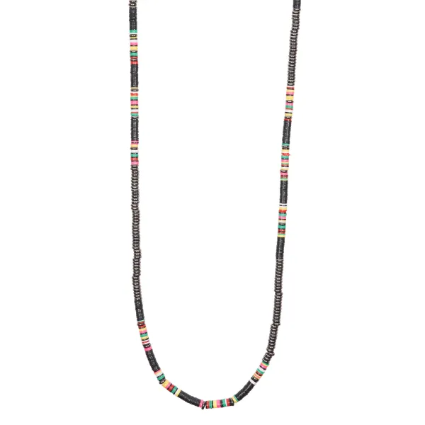 Multicolor Black African Beaded Necklace with Black PVD Beads