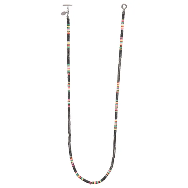 Multicolor Black African Beaded Necklace with Black PVD Beads