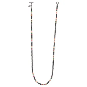 Multicolor Black African Beaded Necklace with Black PVD Beads