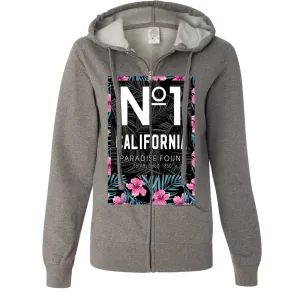 No 1 California Paradise Found Ladies Lightweight Fitted Zip-Up Hoodie