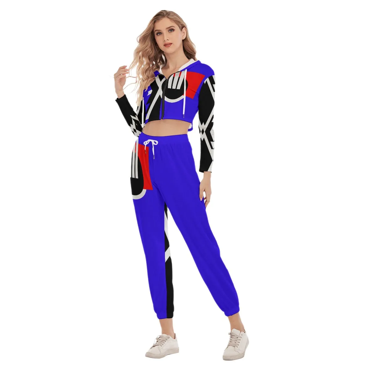 Origen Destination Symbol-inspired Women's Vibrant Blue Crop Hoodie Jumpsuit