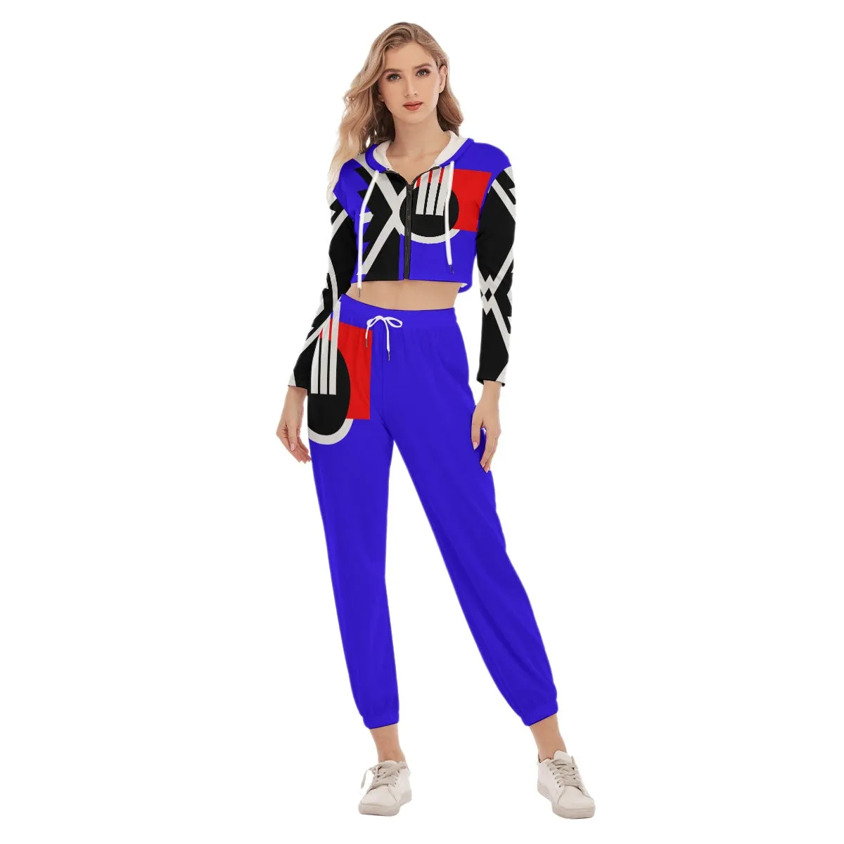 Origen Destination Symbol-inspired Women's Vibrant Blue Crop Hoodie Jumpsuit