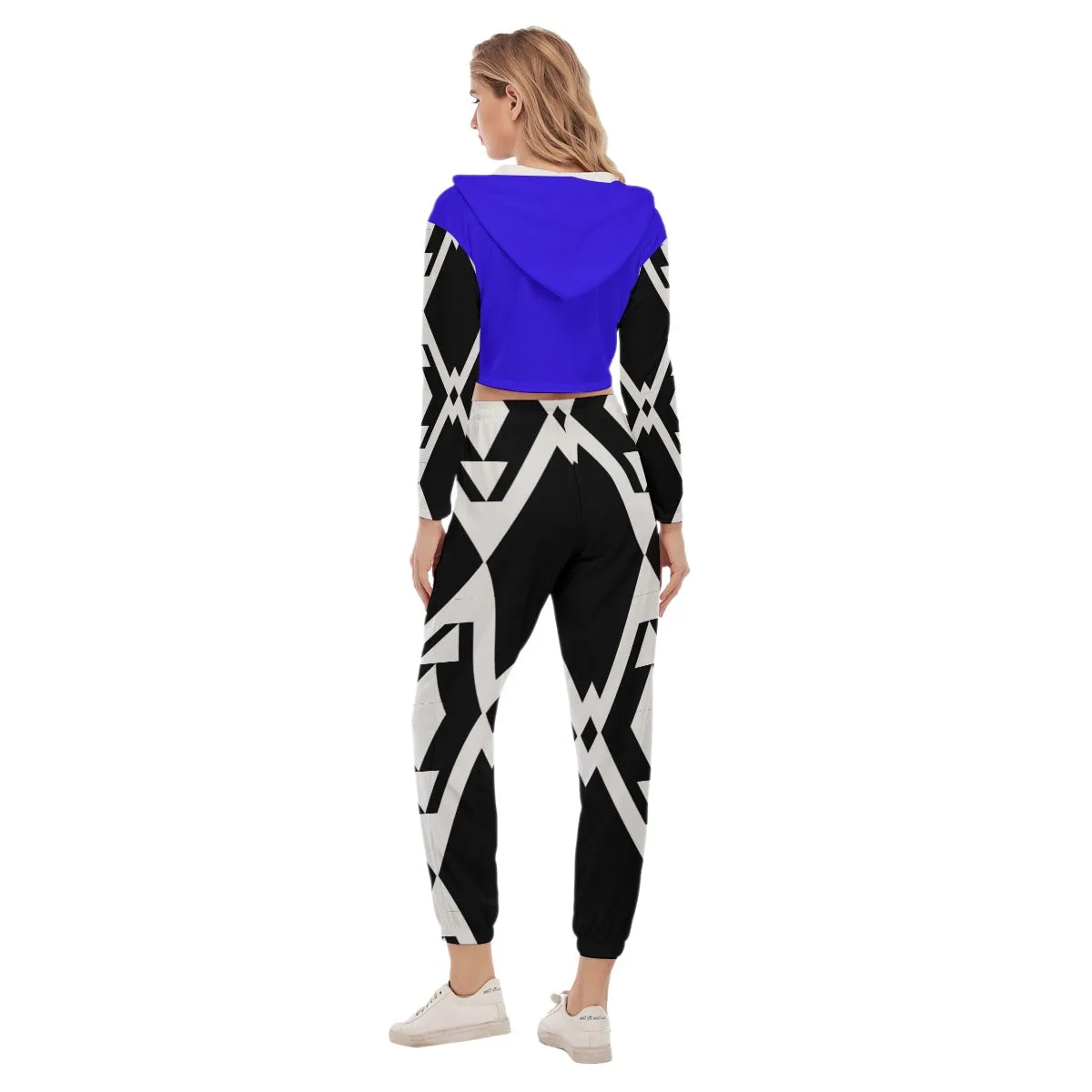 Origen Destination Symbol-inspired Women's Vibrant Blue Crop Hoodie Jumpsuit