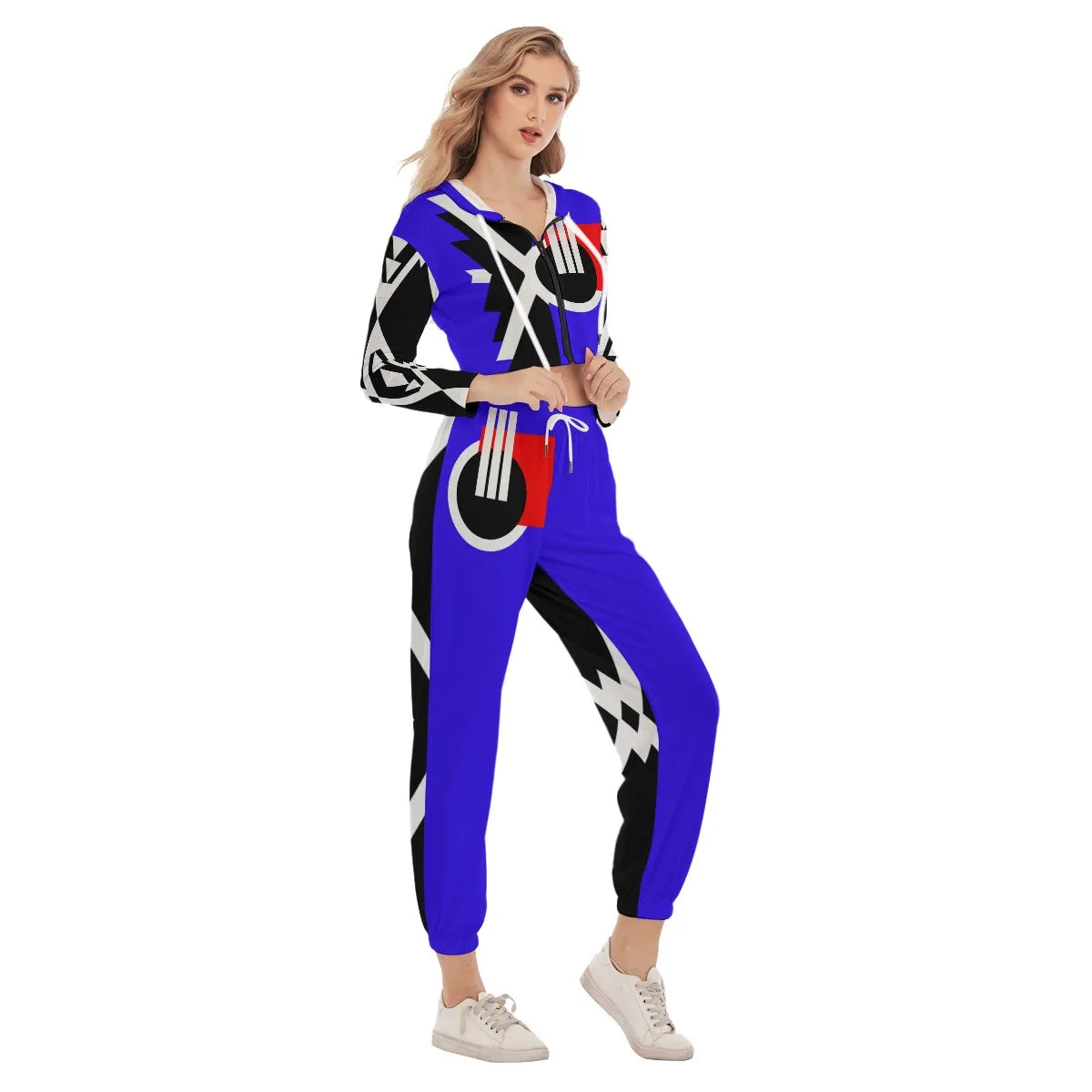 Origen Destination Symbol-inspired Women's Vibrant Blue Crop Hoodie Jumpsuit