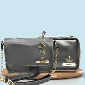 Personalized Mini make up kit   Chained Sling bag - Grey