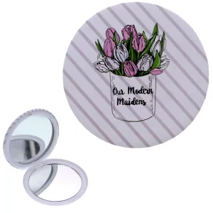 Pink Flower Bouquet Striped Compact Makeup Mirror